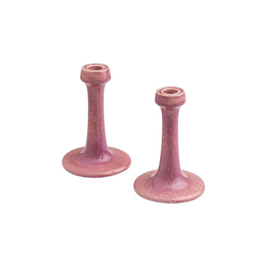 Ruskin Pottery Pair of Pink Glazed Candlesticks