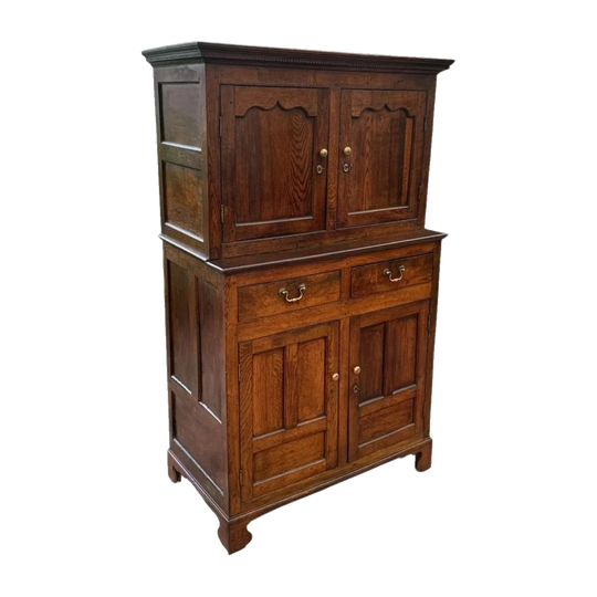 Welsh Oak Cwpwrdd Deuddarn, Circa 1780