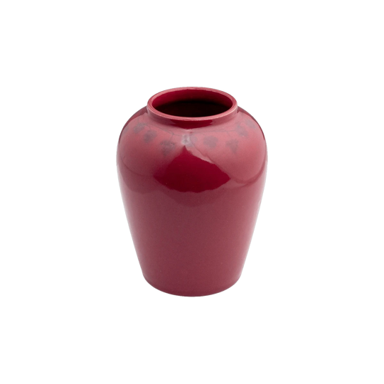 Ruskin Pottery Pink Glazed Vase with Blue Ivy Leaves