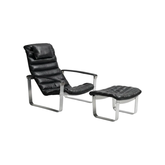 'Pulkka' Armchair and Stool — Ilmari Lappalainen for Asko, Finland 1970s