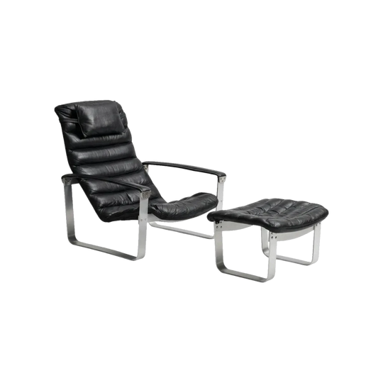 'Pulkka' Armchair and Stool — Ilmari Lappalainen for Asko, Finland 1970s