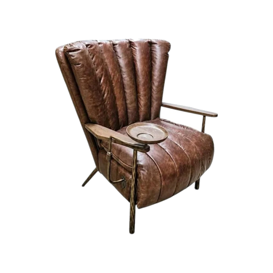 MCM Real Buffalo Leather Armchair with Integrated Tray