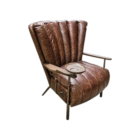 MCM Real Buffalo Leather Armchair with Integrated Tray