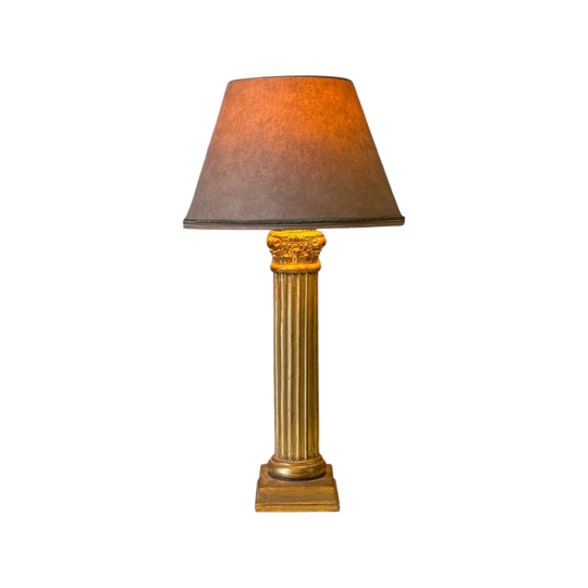 Vintage Gilt Ceramic Corinthian Column Table Lamp