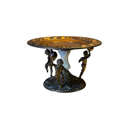 Vintage Neoclassical Gilt Metal & Alabaster Cherub Tazza