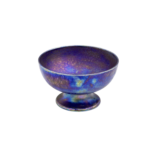 Ruskin Pottery Small Footed Bowl with Peacock Lustre Glaze