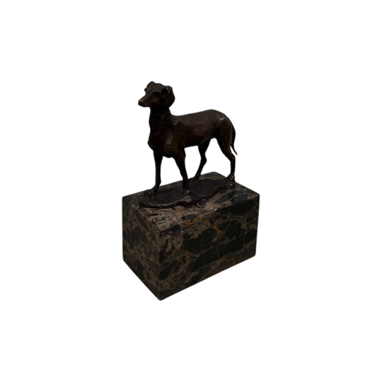Bronze Dog Sculpture on Marble Base