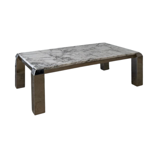 Vintage Chrome and Arabescato Marble Coffee Table