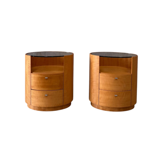 Vintage Pair of Figured Timber Veneer Bedside Tables