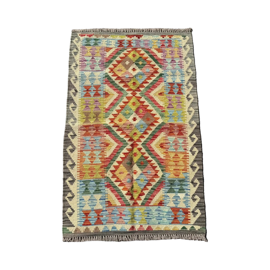 Hand Woven Afghan Wool Orange And Blue Kilim Rug #011*