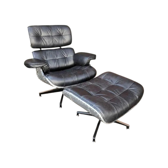 Aviator Eames-inspired Top-grain Buffalo Leather Lounge Chair & Ottoman