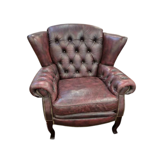 Chesterfield Wingback Top-grain Leather Armchair
