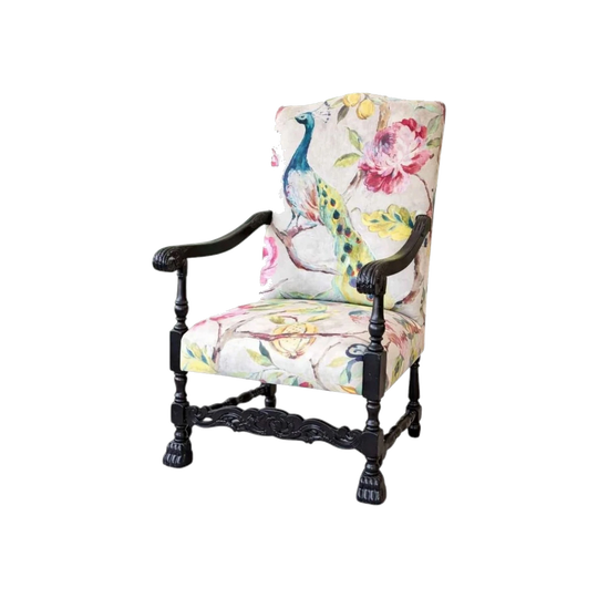 Peacock-upholstered Vintage Armchair