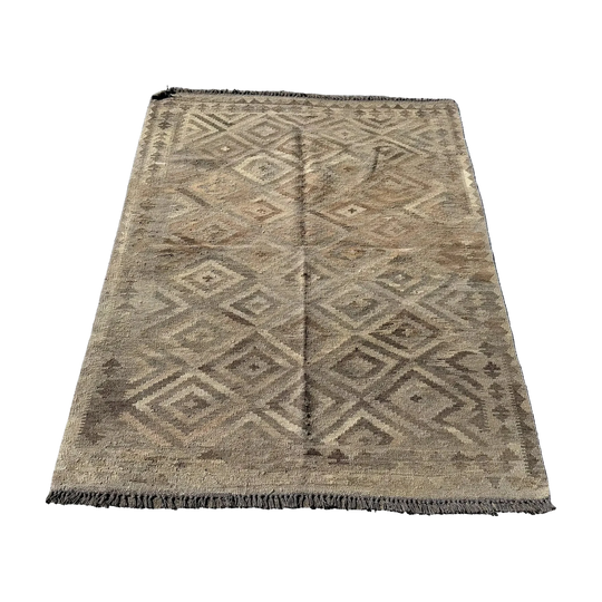 Hand Woven Wool Beige Dimond Pattern Kilim Rug #053*