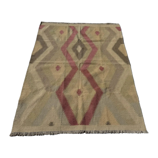 Hand Woven Afghan Wool Beige And Red Kilim Rug #054*