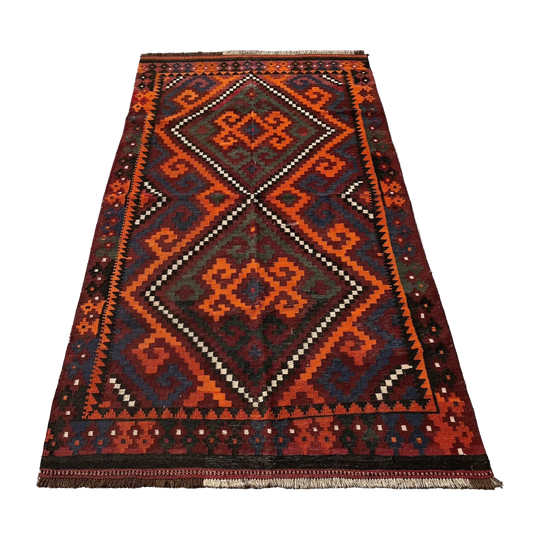 Hand Woven Afghan Wool Red And Orange Kilim Rug #050*