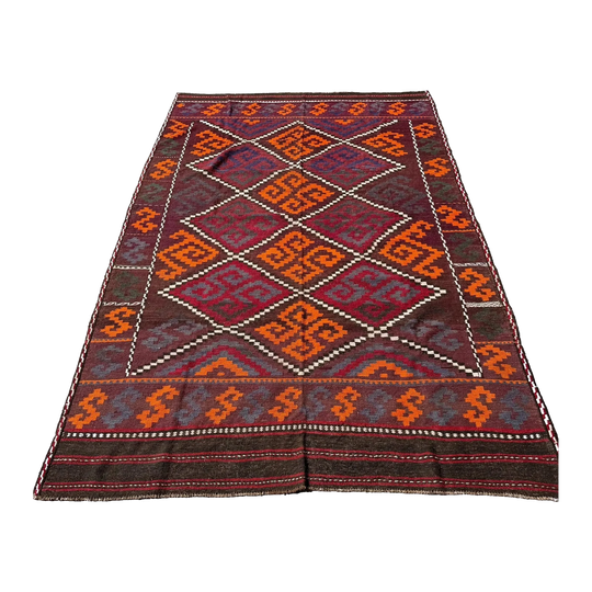 Large Hand Woven Afghan Burgundy Wool Kilim Rug #044*