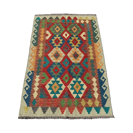 Hand Woven Afghan Wool Multi Coloured Kilim Rug #004*