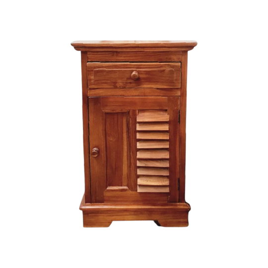 LOUVRE Hand Carved Teak Bedside Table in CHESTNUT