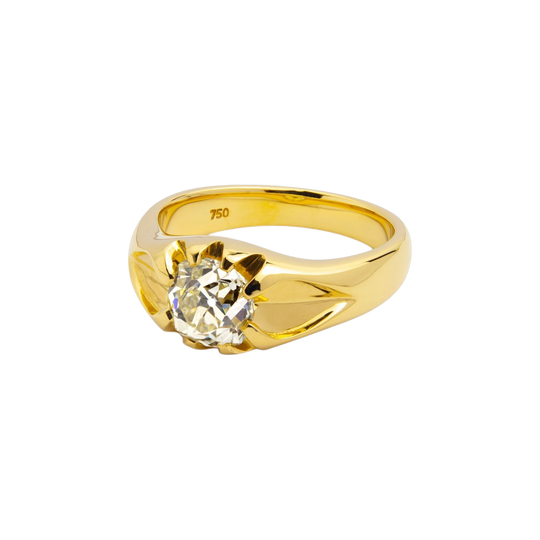 Antique Style Yellow Gold Ring with Old Mine Cut Diamond