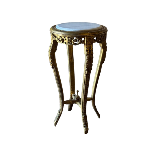 Vintage Louis XV Style Giltwood Side Table with White Marble Top