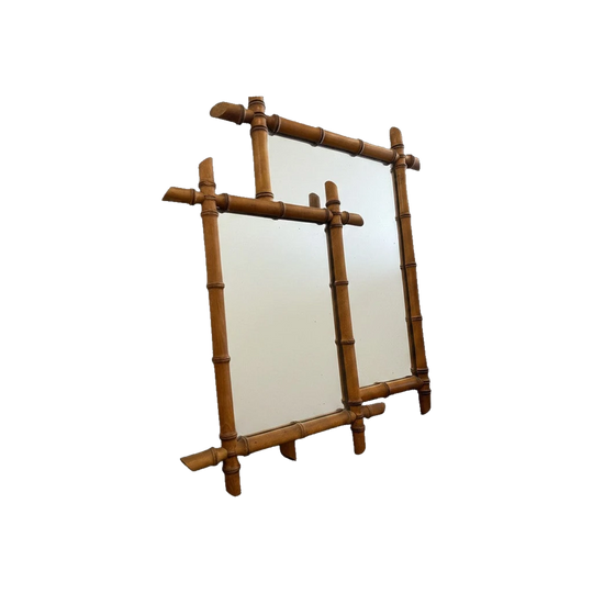 Antique French Faux Bamboo Mirror | Vintage Oak Beechwood
