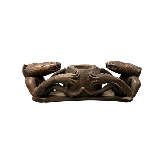 681: Tribal Twin-Figure Carved Wooden Vessel