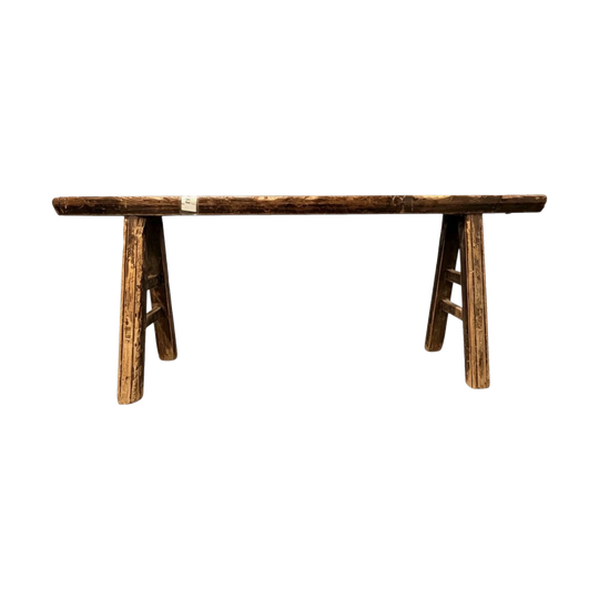 1663: Antique Wooden Bench Rustic Solid Timber Trestle Bench