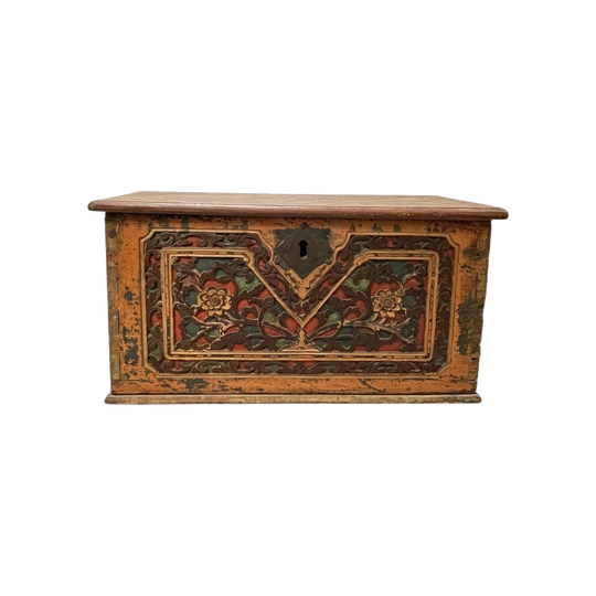 Antique Carved Wood Chest / Trunk - Vintage Rustic Storage Box
