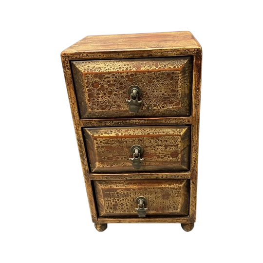 1422: Rustic Wooden 3-Drawer Mini Chest Tabletop Jewelry Box Desk Organizer