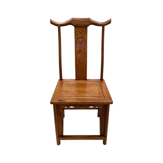 970: Chinese Carved Solid Timber Chair Lotus Carving Officials Hat Back