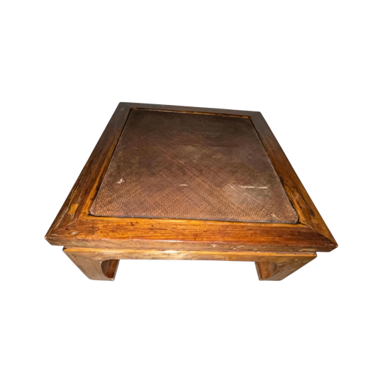 Wood & Woven Rattan Top Chow Bench Coffee Table