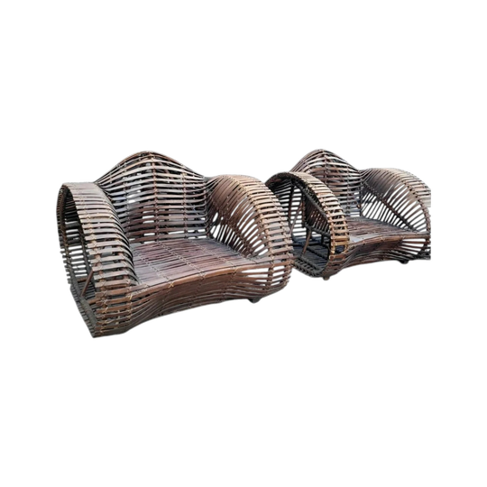 Vintage Sculptural Woven Outdoor Chairs - Pair