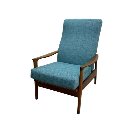 Mid Century Parker Teak Recliner Armchair With New Upholstery