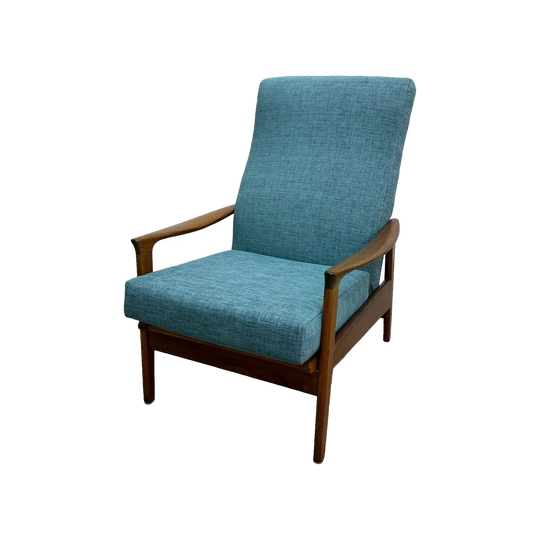 Mid Century Parker Teak Recliner Armchair With New Upholstery