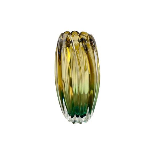Sanyu Fantasy Art Glass Vase | Emerald Green Amber Ombre Sculptural Design (23cm)