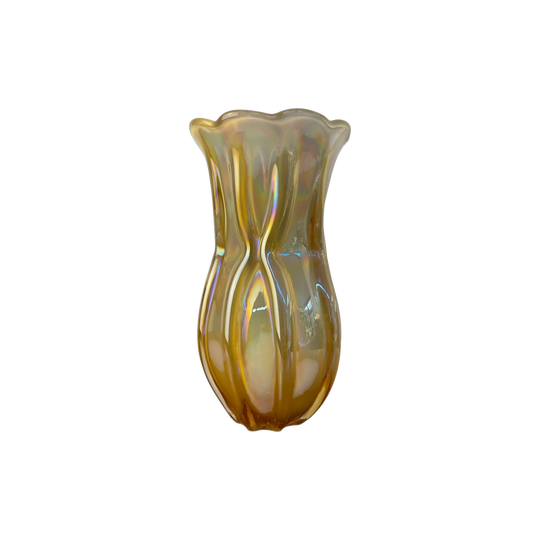 Vintage Kurata Craft Glass Vase | Iridescent Opaline Tulip Art Glass (22cm)