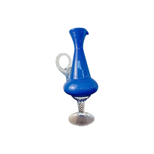 Vintage Empoli Cobalt Blue Opaline Glass Ewer | Italian Art Glass Pitcher | c.1965-1975