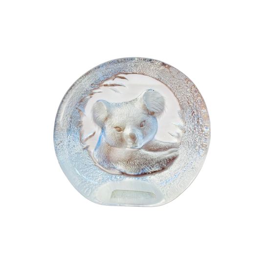 Signed Matt Jonasson Koala Paperweight, Swedish Crystal Art Glass Sculpture