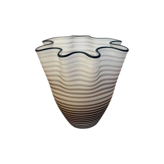 Kosta Boda Ulrica Hydman-Vallien Art Glass Vase | Frosted White Black Spiral Stripe (12cm)