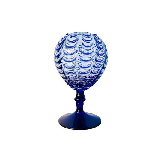 Empoli Cobalt Blue Ripple Glass Pedestal Vase | Italian Mid-Century Art Glass