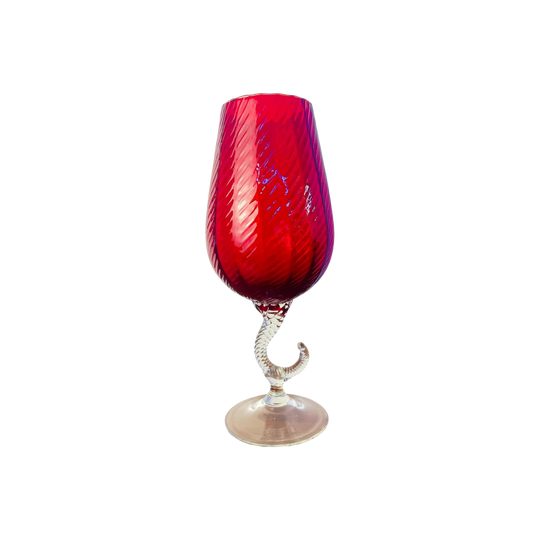 Empoli Cranberry Red Art Glass Vase | Italian Twisted Stem Goblet 34.5cm