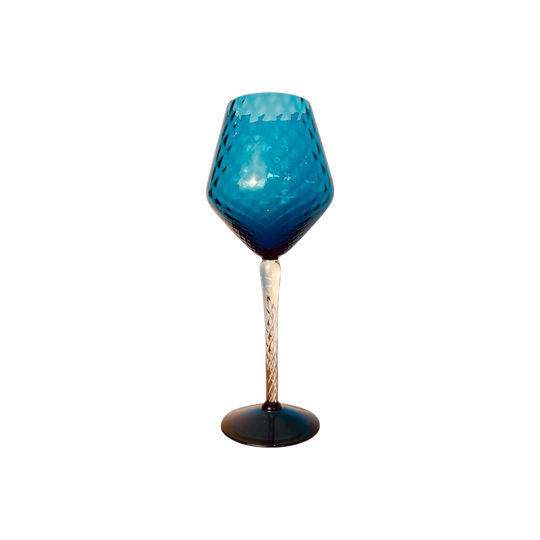 Large Empoli Blue Glass Vase | Italian Art Glass Goblet Twisted Stem 36cm