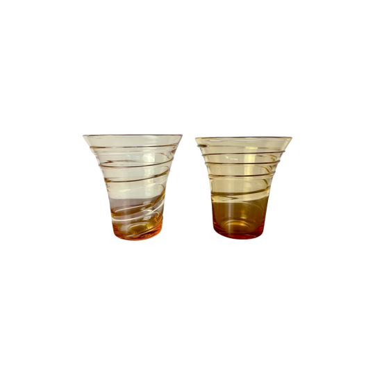 Whitefriars Amber Glass Ribbon Trail Vases by Barnaby Powell | Art Deco Pair (c.1938)