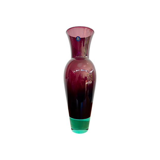Royal Copenhagen Crystal Vase | Aubergine Emerald Green Art Glass | Danish Modern Statement (38.5cm)