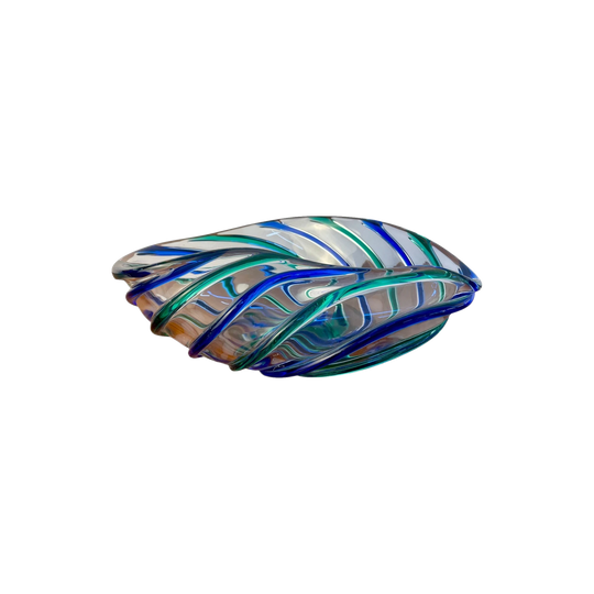 Signed Archimede Seguso Murano Glass Bowl | Blue Green Spiral Ribbons | Mid-Century Italian Art Glass