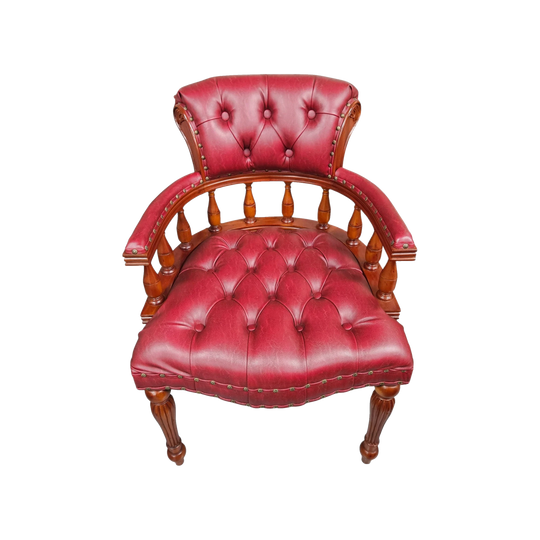 Reproduction Antique Style Fully Buttoned Leather Upholstery Desk/Captains Chair