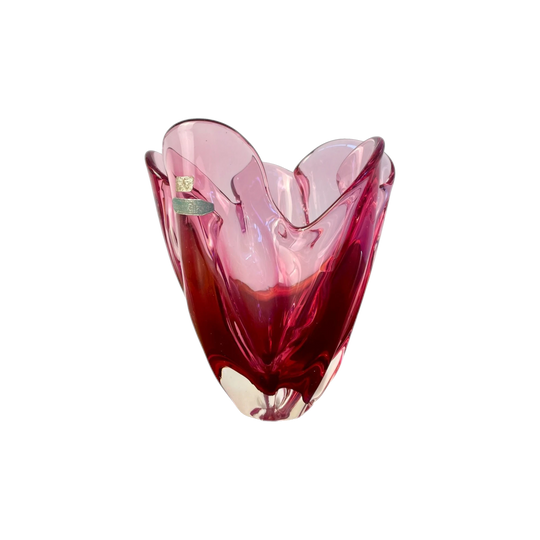 Vintage Iwatsu Hineri Art Glass Vase | Cranberry | Original Hineri & Made in Japan Stickers | 20cm