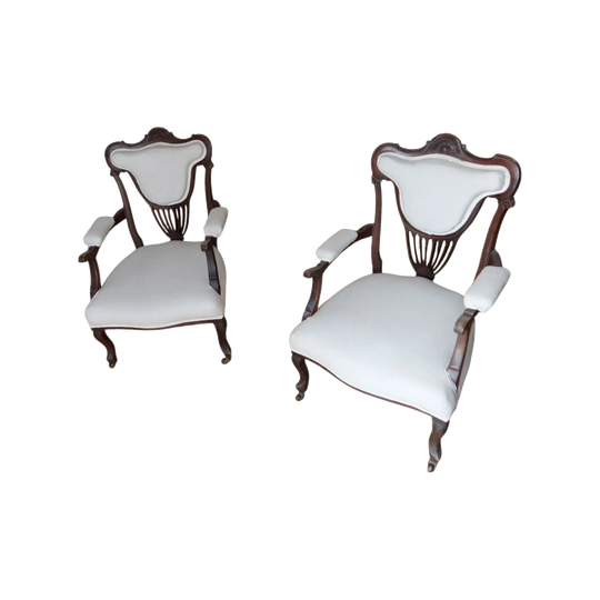 Pair of Edwardian Carved Mahogany Open Armchairs, c.1900–1910
