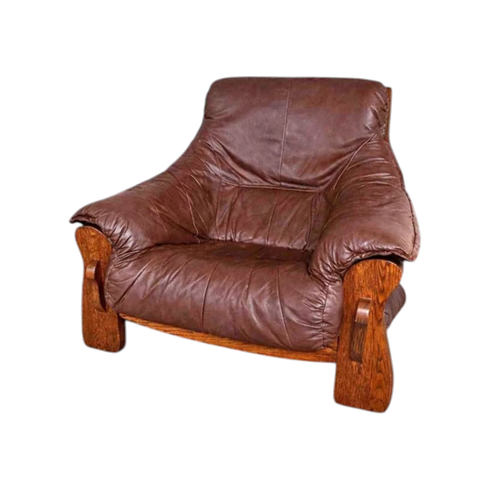 Vintage Brutalist Danish-style Leather Lounge Chair